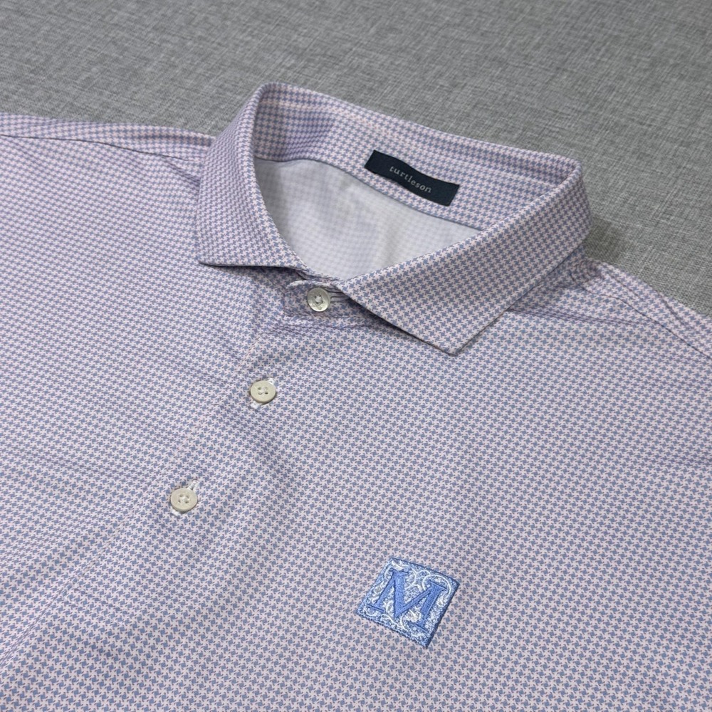 Turtleson Mediterra Golf Polo Shirt Mens XL Purple Houndstooth Golf Performance
